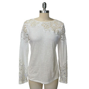 Sundance Lovlier Days Top Size S White Lace Long Sleeve Romantic Tee Romantic